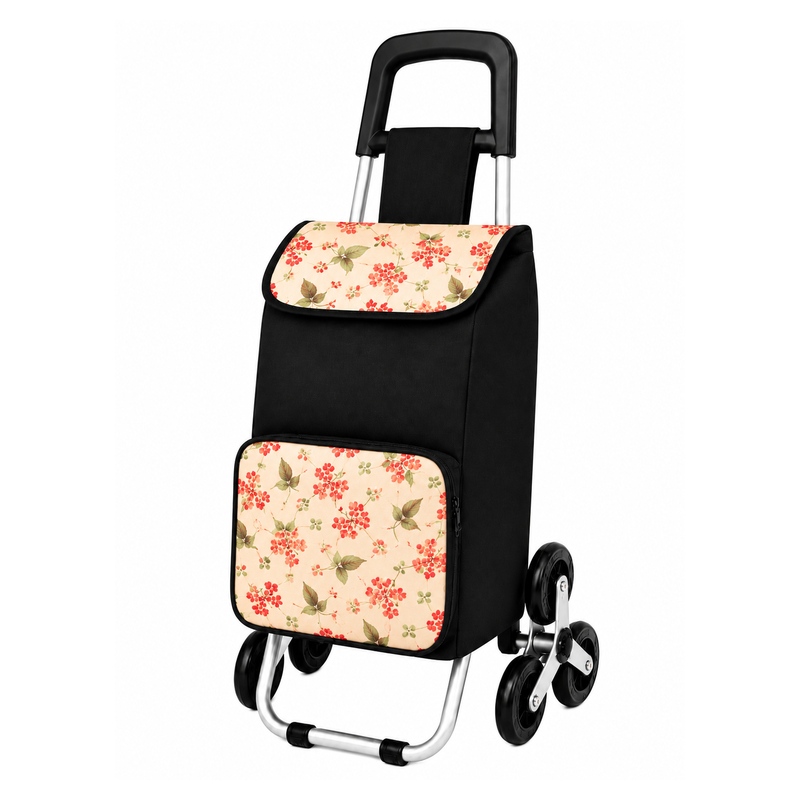 (image for) 6960/S Black With Blossom 6 Wheel Stair Climber Shopping Trolley